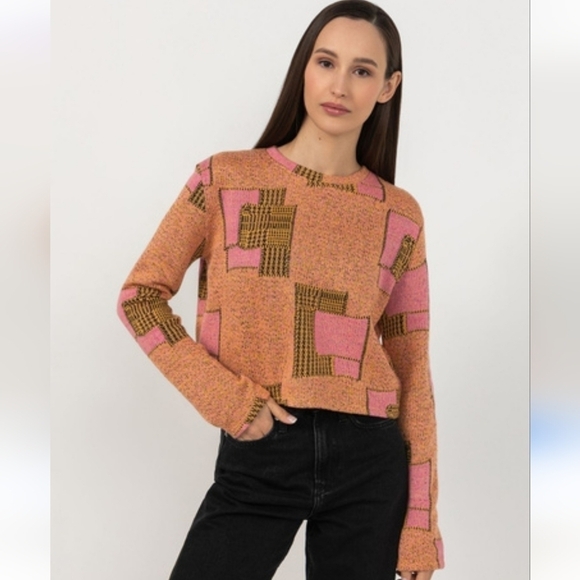 Zara Cropped Jacquered Print Sweater, sz L - Picture 1 of 5